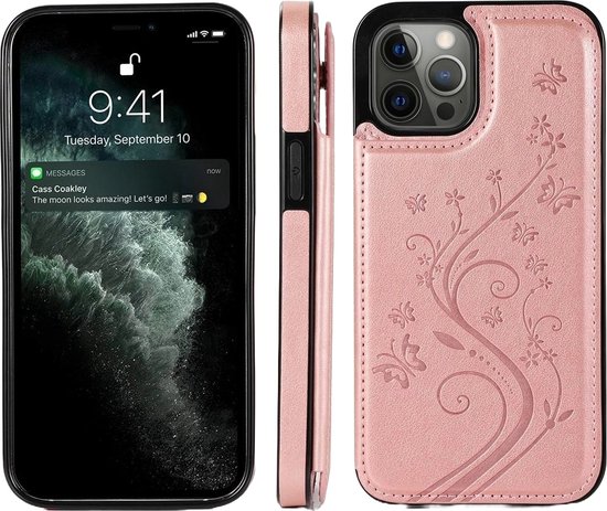 Coque adaptée pour Samsung Galaxy S24 – Coque arrière – Porte-cartes – Portefeuille – Imprimé fleurs – Simili cuir – Or Goud