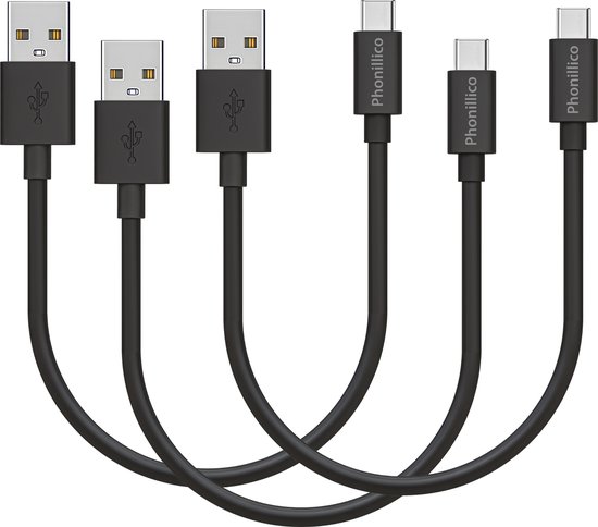 3x Câble USB C vers USB A Noir – 0,20,2 mètre – Câble de charge pour OnePlus 13R / OnePlus 13 / OnePlus 12 5G / OnePlus 11 5G