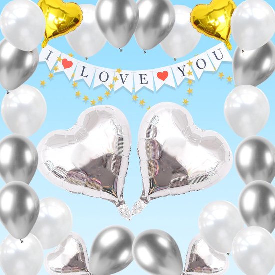Décoration mariage – just married – mariage, anniversaire de mariage, demande en mariage ou décoration Saint Valentin &lsquo;Je t&rsquo;aime&rsquo; avec ballons, guirlande, coeurs