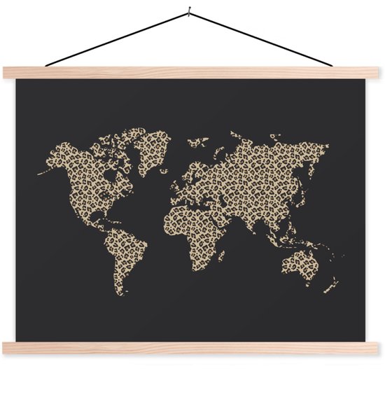 Décoration murale – Carte du Wereldkaart – Imprimé Panthère – Zwart – Affiche Scolaire – 120×90 cm – Affiche Textile – Affiche Textile