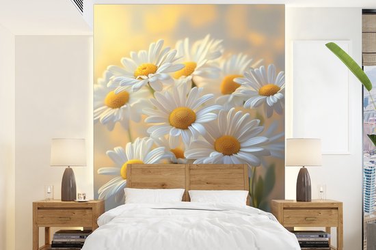 Behang – Fotobehang Madeliefjes – Wit – Zonlicht – Breedte 165 cm x hoogte 220 cm