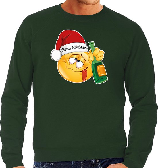 Bellatio Decorations mauvais pull de Noël/pull pour hommes – Drunk – vert – Merry Kristmus M