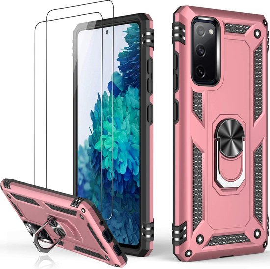 Coque Samsung A53 Anti-Shock Hybrid Armor Case Rose Goud – Samsung Galaxy A53 5G Kickstand Ring Holder TPU Back Cover Case – avec Protecteur d&rsquo;écran Galaxy A53 5G – Lot de 2