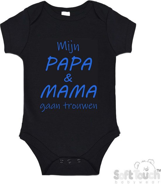 Barboteuse 100% coton « Ma maman et papa se marient » Garçons Katoen Zwart/bleu Taille 56/62
