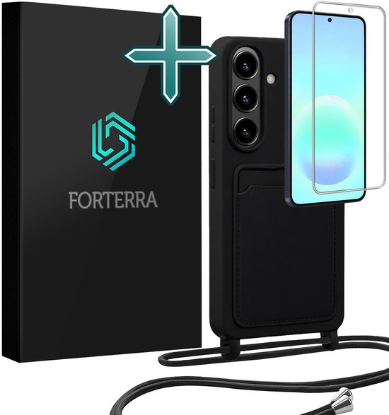 Étui Adapté pour Samsung A57 Case Silicone Hoes Met Koord Met Screenprotector – Housse Adaptée pour Samsung Galaxy A57 Avec Cordon Téléphonique Étui Backcover – Noir