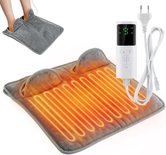 Chauffe-pieds électrique 40×40 cm – Flanelle ultra-douce, 6 niveaux de chaleur, 4 minuteries, lavable en machine