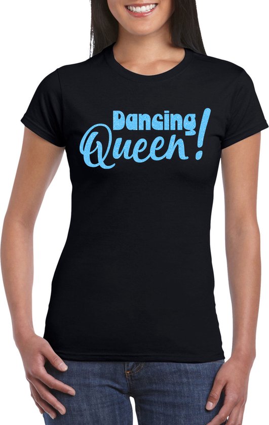 Bellatio Decorations T-shirt pour enterrement de vie de jeune fille – Dancing Queen – noir – paillettes – bad party L