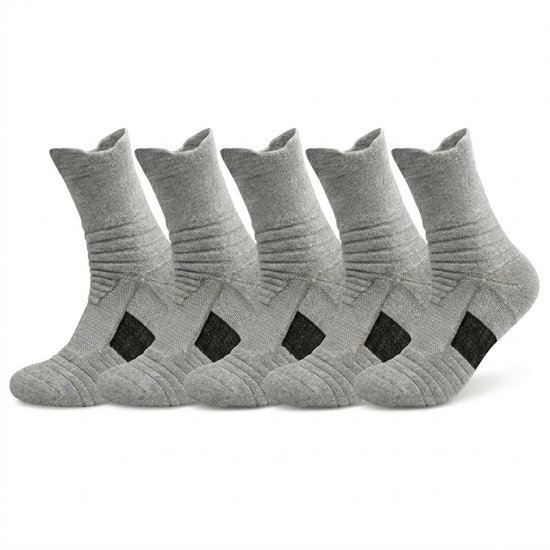 Chaussettes de sport grises hommes femmes – chaussettes de sport crew avec coupe élastique – chaussettes de course respirantes pour le fitness, la marche et l&rsquo;entraînement – chaussettes de sport confortables – taille 43-46 – lot de 5 paires
