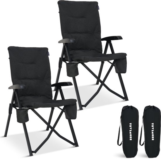 Chaises de Camping TRVLMORE Luxe – Pliable – Pack de 2 – Capacité de Charge 150 kg – Incl. Sac de Transport – Chaise Pliante – Chaise de Camping – Chaise Pliable – Zwart