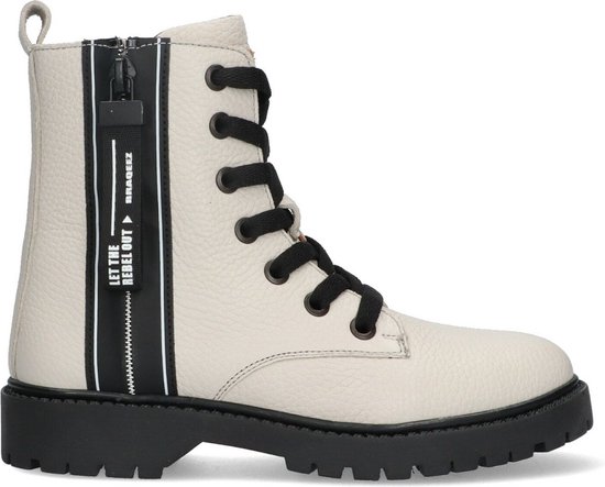 Braqeez Belle Boot Bottes pour femmes Motard Filles – Beige – Cuir – Lacets