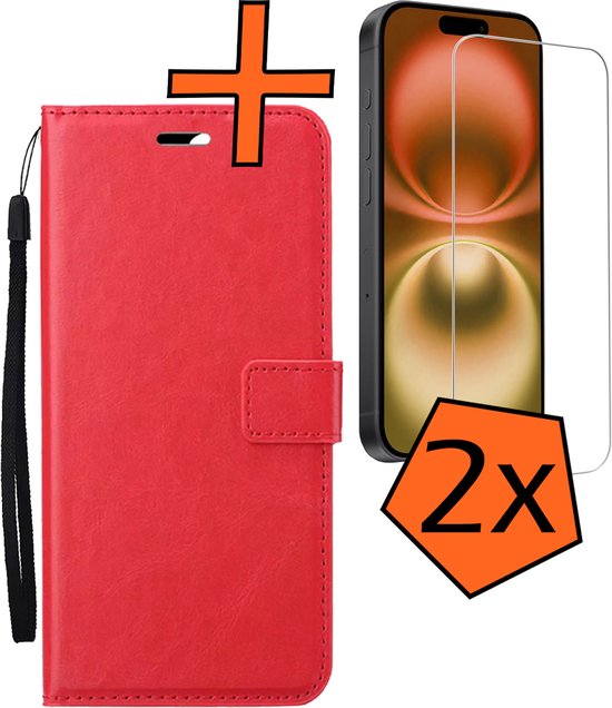 Étui pour iPhone 16 Plus Cover Bookcase Flipcase Book Cover avec 2 films de protection d&rsquo;écran – Étui pour iPhone 16 Plus Case Book Case – Rouge
