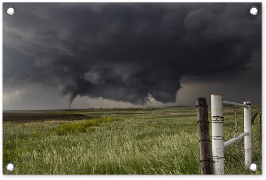 Décoration de jardin Tornado dans champ avec clôture – 60×40 cm – Poster jardin – Toile jardin – Poster extérieur