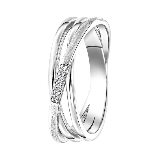 Ring femme Lucardi mat/brillant avec zircone – Ring – Cadeau – Argent véritable – Couleur argent
