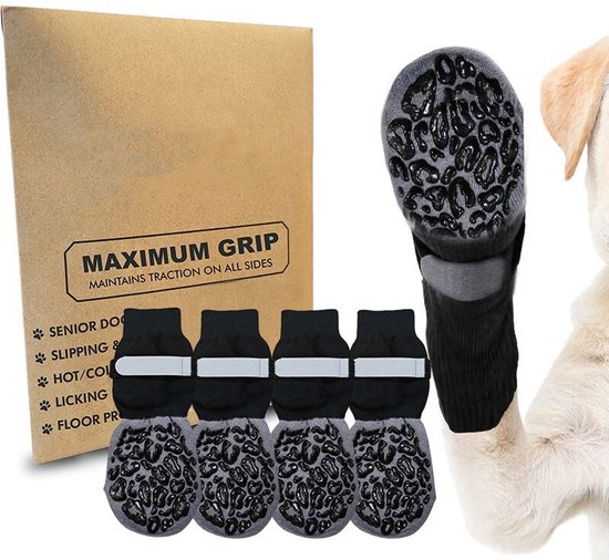 Chaussettes antidérapantes pour chien, 2 paires de chaussettes pour chien, réglables, protège-pattes double face, chaussettes pour petits chiens, chiens moyens, Gris 2, XS 4.8*12cm