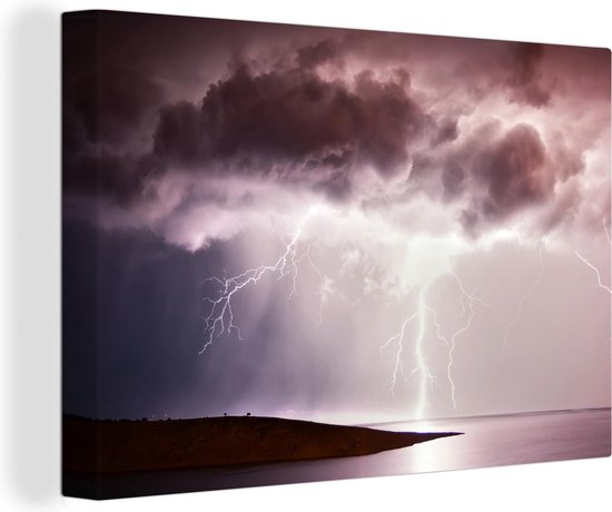 Eclair au-dessus de la mer sur toile 60×40 cm – Tirage photo sur toile (Décoration murale salon / chambre)