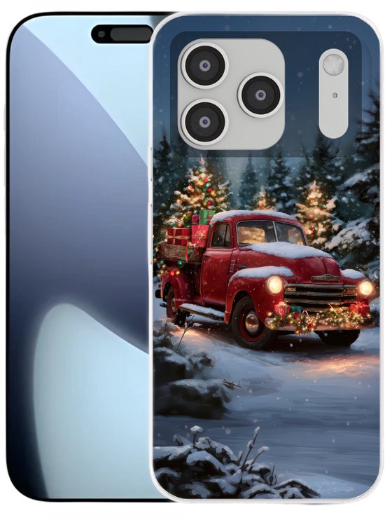 Étui de téléphone Convient pour étui iPhone 17 Pro – Camion de Noël – Forêt enneigée – Rouge – Étui de téléphone en silicone Étui de téléphone