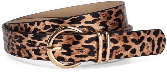 Ceinture femme à la mode, taille ajustable, boucle couleur or, parfaite à combiner avec des jeans, des jupes en denim, des robes, etc., convient pour un tour de taille de 70-100 cm, imprimé léopard.