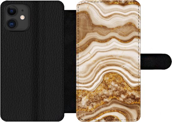 Étui pour iPhone 11 Bookcase – Imprimé marbré – Goud – Galets – Avec compartiments – Étui portefeuille avec fermeture magnétique