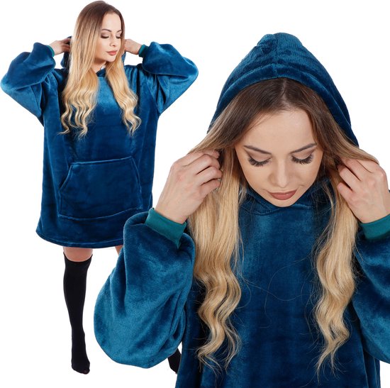 Couverture à capuche Springos – Couverture avec manches – Taille unique – Blauw