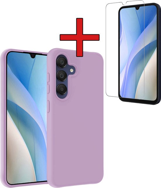 Coque pour Samsung A15 Coque en Siliconen avec Film de Protection d&rsquo;écran – Coque pour Samsung Galaxy A15 Case Cover Case – Lilas