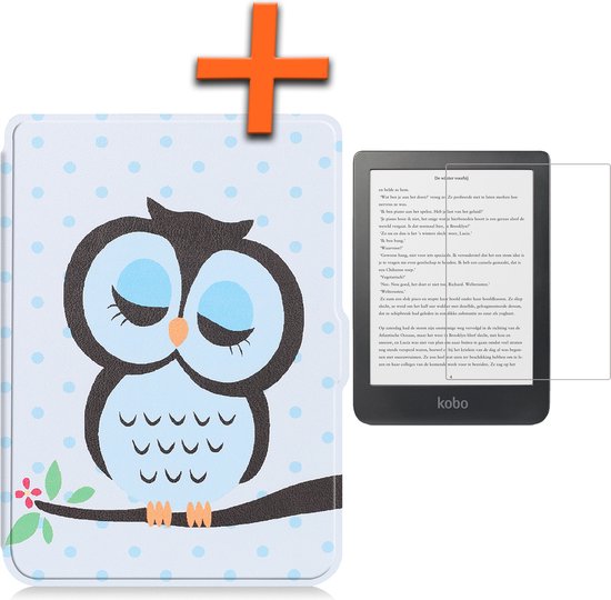 Étui adapté pour Kobo Clara HD Sleepcover Book Case avec protecteur d&rsquo;écran – Kobo Clara HD Case Book Cover – Hibou