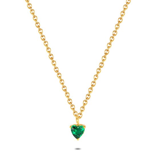 Collier Twice As Nice en acier inoxydable doré, coeur vert 40 cm + 5 cm