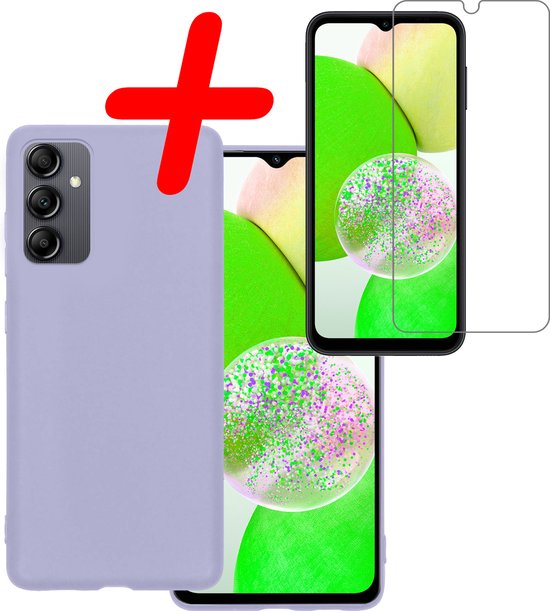 Coque Samsung Galaxy A14 Coque Arrière En Siliconen Avec Protecteur D&rsquo;écran – Coque Samsung A14 Silicone – Lilas