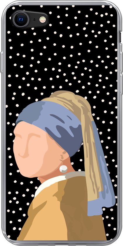 Coque iPhone SE 2020 – Maîtres anciens – Fille à la perle – Pois – Zwart – Coque de téléphone en Siliconen