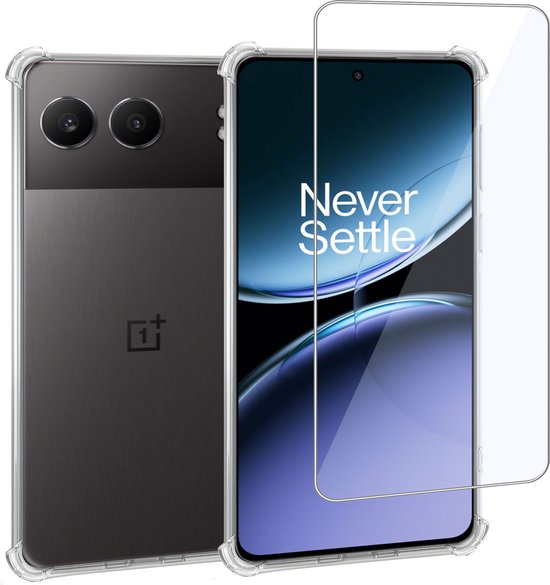 Convient pour OnePlus Nord 4 – Coque + Protecteur d&rsquo;écran – Couvercle en Glas trempé + Coque antichoc – Transparent