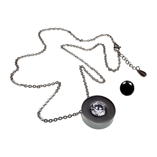Chaîne maille câble avec zircon interchangeable transparent et Zwart , chaîne avec pendentif, acier inoxydable – ajustable de 50 à 53 cm – esde2 Design