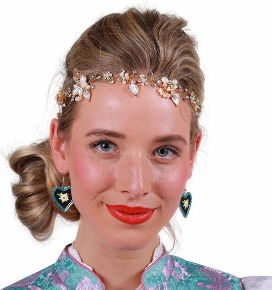 Bandeau en métal avec perles et diamants
