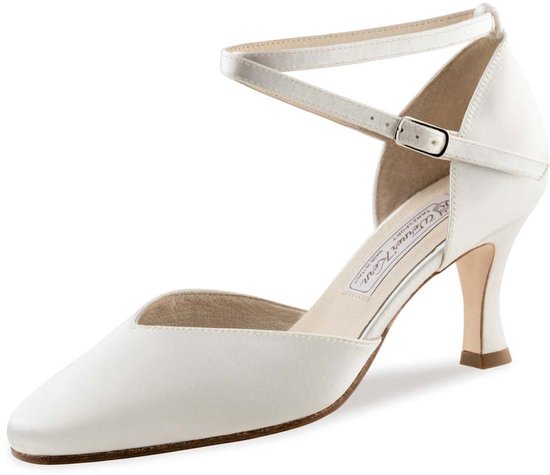 Chaussures de mariée Werner Kern Betty LS en satin Wit – Talon évasé 6,5 cm – Semelle en cuir – Chaussures de danse Witte pour femmes – Bout fermé – Werner Kern Bridal – Wit – 34,5