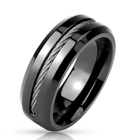 Bagues hommes – bague noire – bague homme – bague homme – bagues – bague – avec centre de table câble en acier – marin
