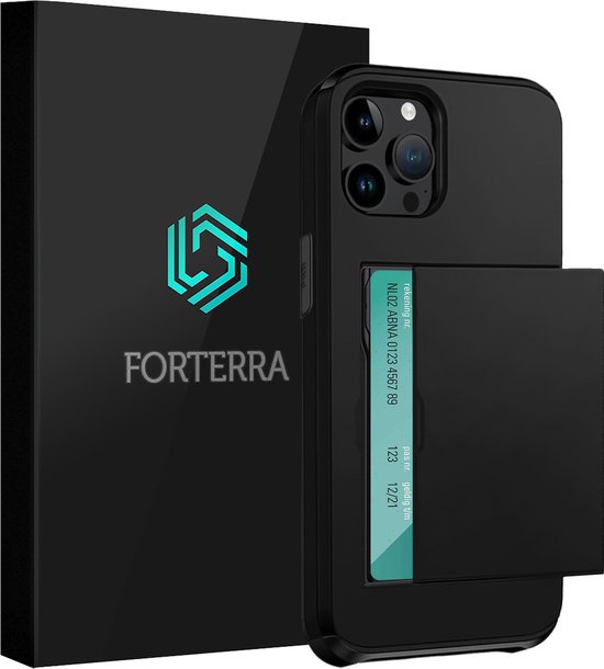 Coque pour iPhone 15 Pro Max avec porte-cartes – Coque rigide pour iPhone 15 Pro Max – Coque arrière avec porte-cartes – Zwart