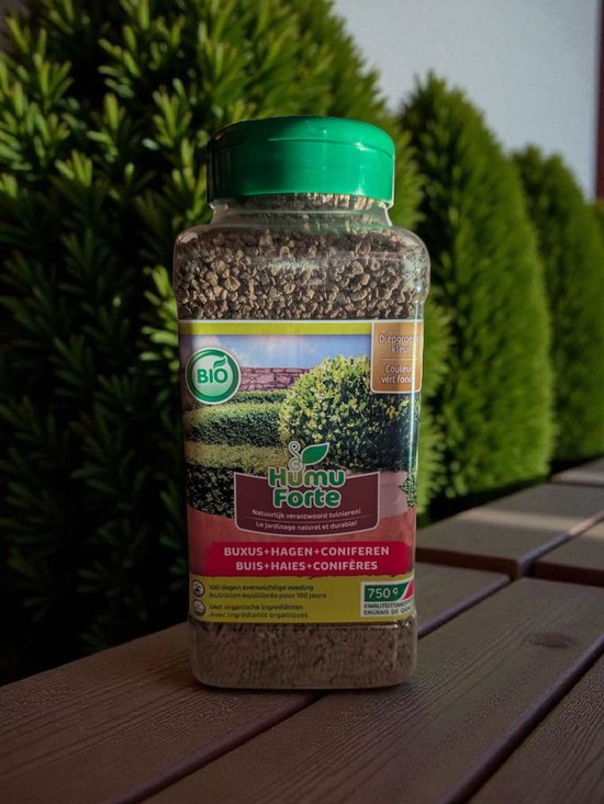 Engrais Humuforte Buxus, Haies et Conifères 750 g | Biologique | 100 jours de Alimentation | Pour des Haies saines et vertes