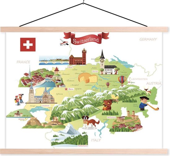Carte illustrée de la Suisse 120×90 cm