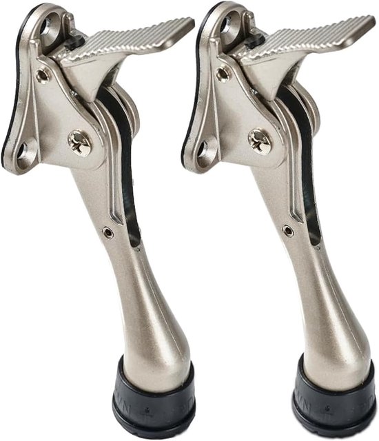 Butée de porte 2 pièces – Butée de porte inversée à une touche – Butée de porte robuste – Tête en caoutchouc réglable en hauteur – Butée de porte avec tête en caoutchouc, tige à ressort, type à vis – 12,5 x 4 x 2,5 cm – Argent