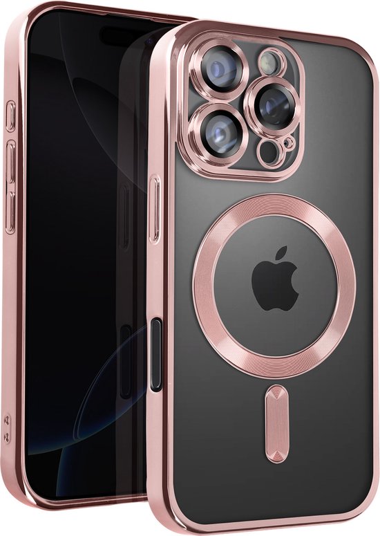 Avizar Étui de protection MagSafe Adapté à Apple iPhone 16 Pro Contour en Siliconen chrome, Or rose