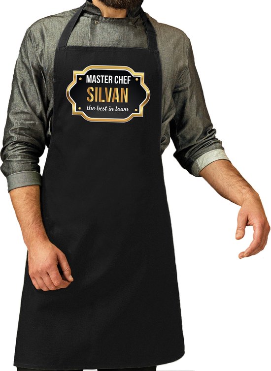 Cadeau prénom Master chef Silvan tablier de cuisine / tablier barbecue noir pour homme / homme – cadeau fête des pères / anniversaire / retraite