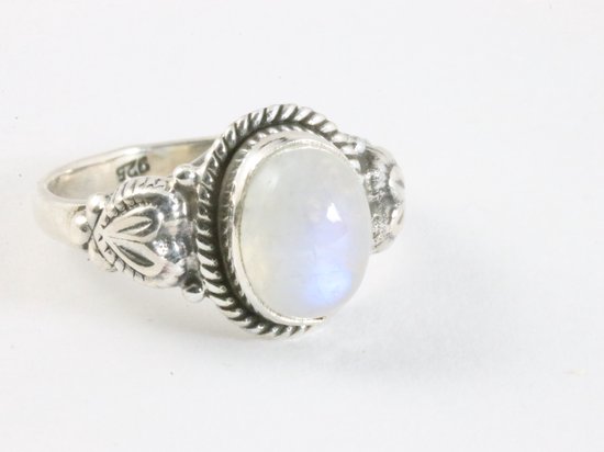Bague artisanale en argent avec pierre de lune arc-en-ciel – taille 16
