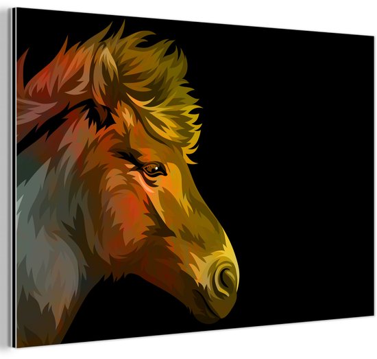 Décoration murale Métal – Peinture Aluminium – Cheval – Jaune – Zwart – Filles – Enfants – Meiden – 120×80 cm – Dibond