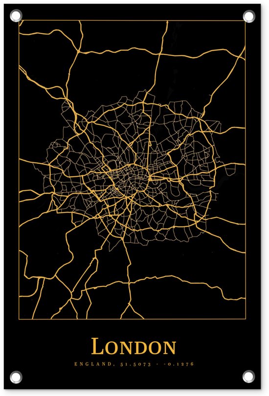Décoration de jardin Carte – Londres – Or – Zwart – 40×60 cm – Poster jardin – Toile jardin
