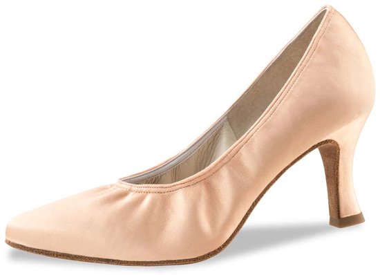 Chaussures de danse Laura Werner Kern pour femmes, pour la danse de salon et Latin – Satin rose saumon – Talon 6,5 cm – Col élastiqué – Chaussures de danse sans brides – Semelle en daim – Werner Kern – Nude – 43 1/3