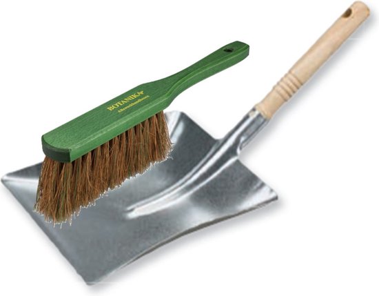Buemag Pelle et ensemble pelle à poussière pour extérieur – argent/vert – métal galvanisé – bois avec poils de noix de coco