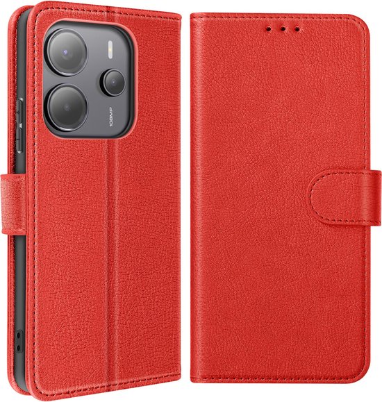 Étui Avizar pour Xiaomi Redmi Note 14 4G, portefeuille à clapet et support vidéo, rouge