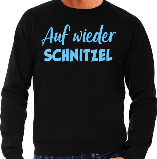 Bellatio Decorations Pull de ski après-ski homme – Auf wieder Schnitzel – noir – bleu pailleté – sports d&rsquo;hiver S