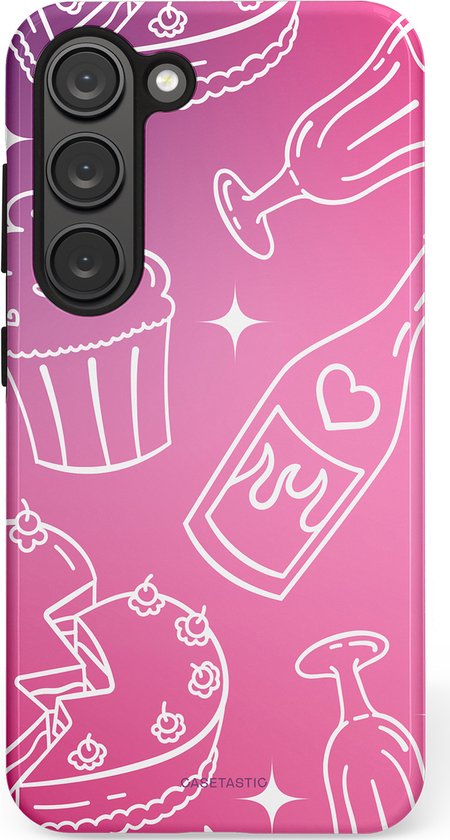 Étui Casetastic Convenant pour Samsung S23 – Étui Duo-couche Protecteur Élégant – Fête Gâteau Rose