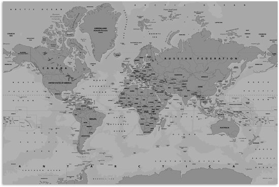 Décoration murale – Mappemonde abstraite rouge avec ombres – noir et blanc – 60×40 cm – Affiche