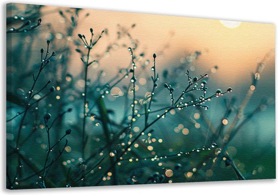 Décoration murale Gouttes de rosée – Tableau nature – Décoration murale Branches – Décoration murale rurale – Peintures toile – Décoration chambre toile 120×80 cm