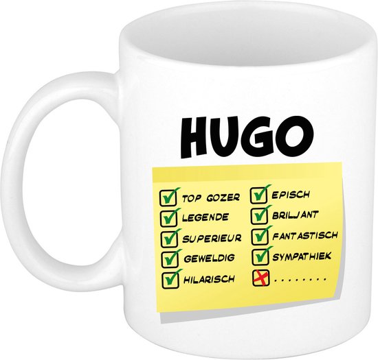 Bellatio Decorations Mug nom Hugo – blanc – top guy – céramique – 300 ml – tasse cadeau collègue